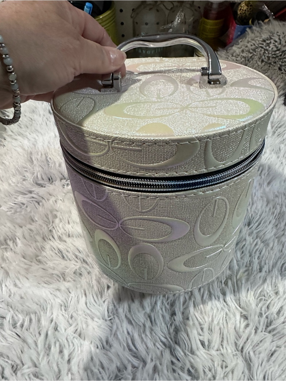 Iridescent medium Cosmetic Bag case with Handle and Zipper